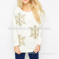 white sweater girls picture christmas Jumper With embroidery Snowflake sweater
